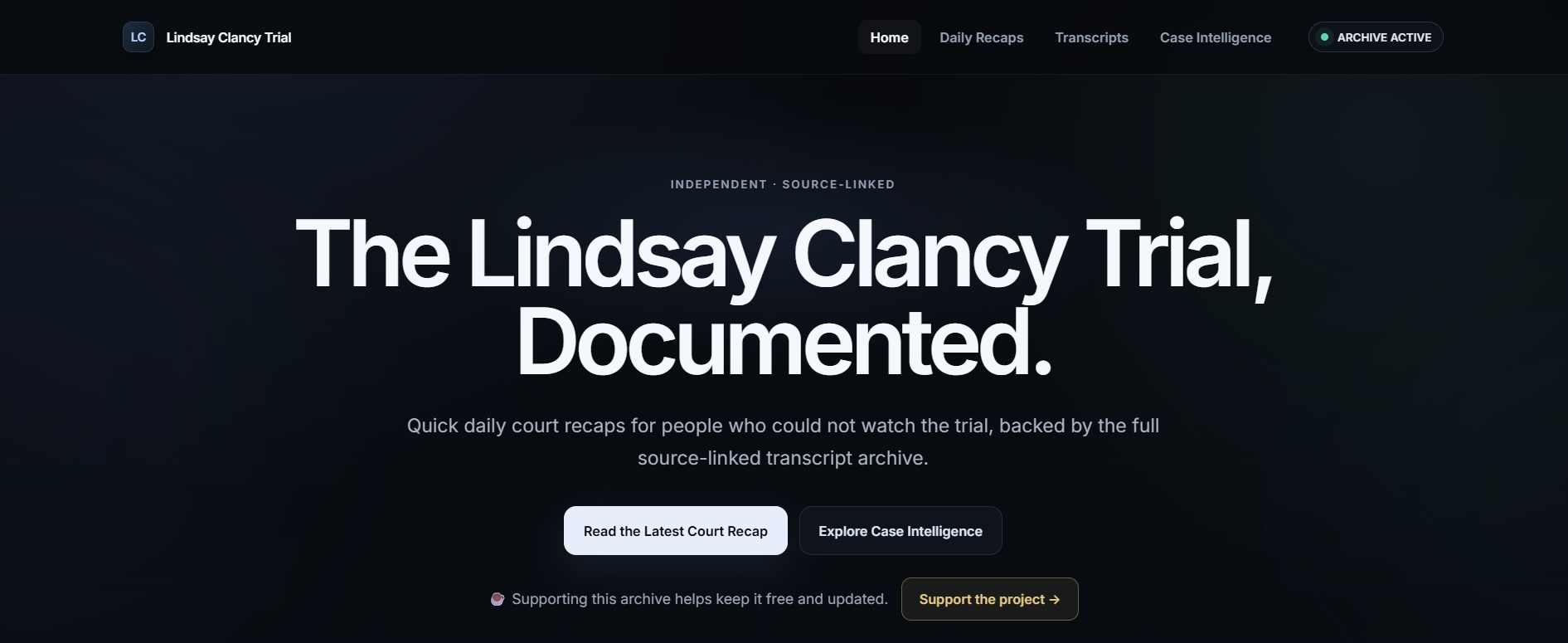 Lindsay Clancy Trial Intelligence archive and Case Meter interface